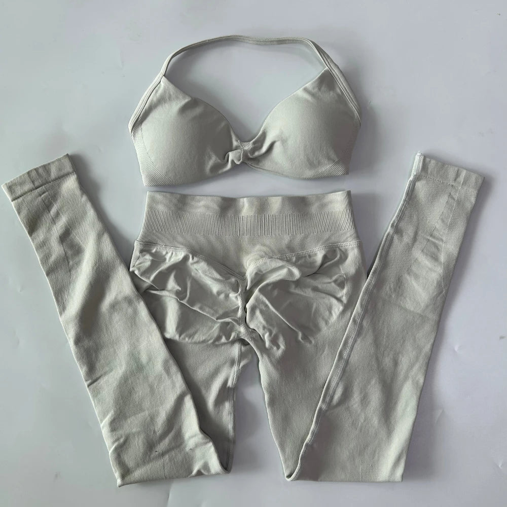 Women's Strappy Bra And Leggings Yoga Set For Workout Outfits