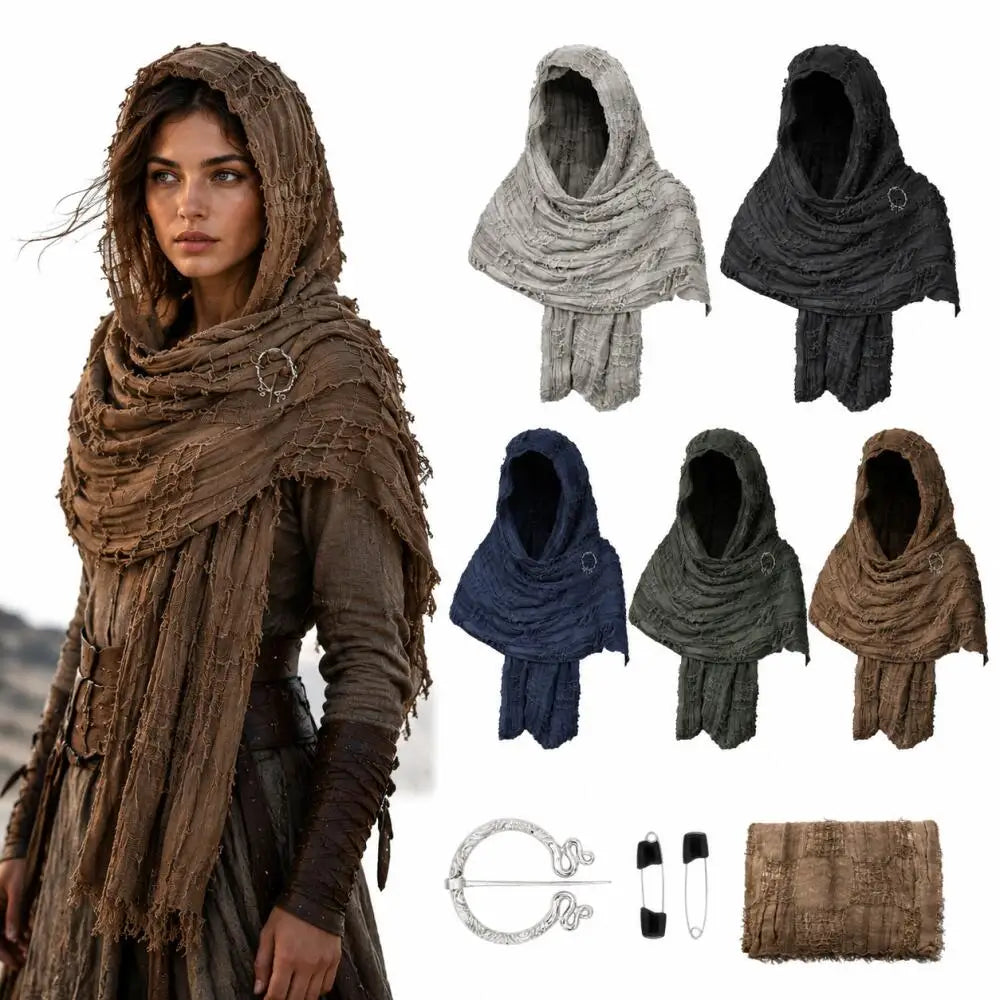 Hooded Textured Draped Cowl Scarf for Layering over Outfits