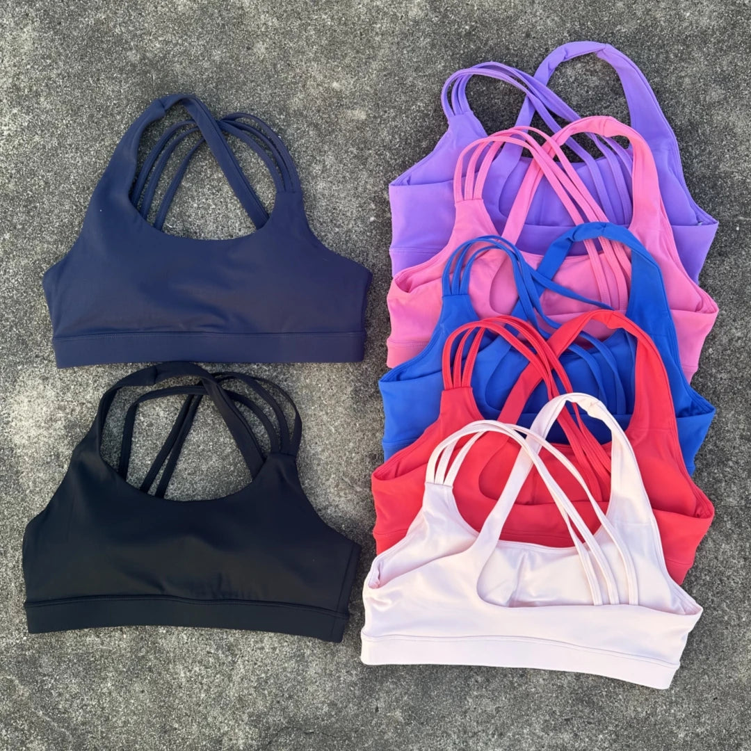 Women's Scoop Neck Multi Strap Cross Back Sports Bra