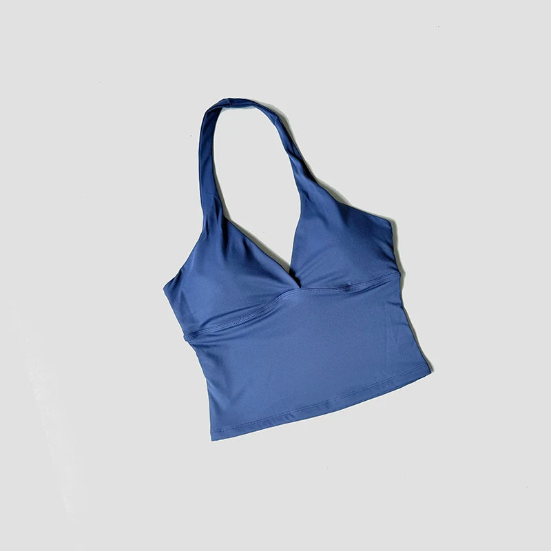 Women’s Halter Backless Sports Tank with Built-In Pads