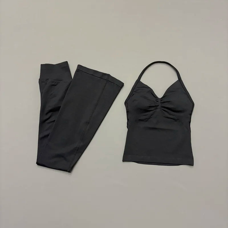 Women's Cross Back Tank And Flared Pants Yoga Set