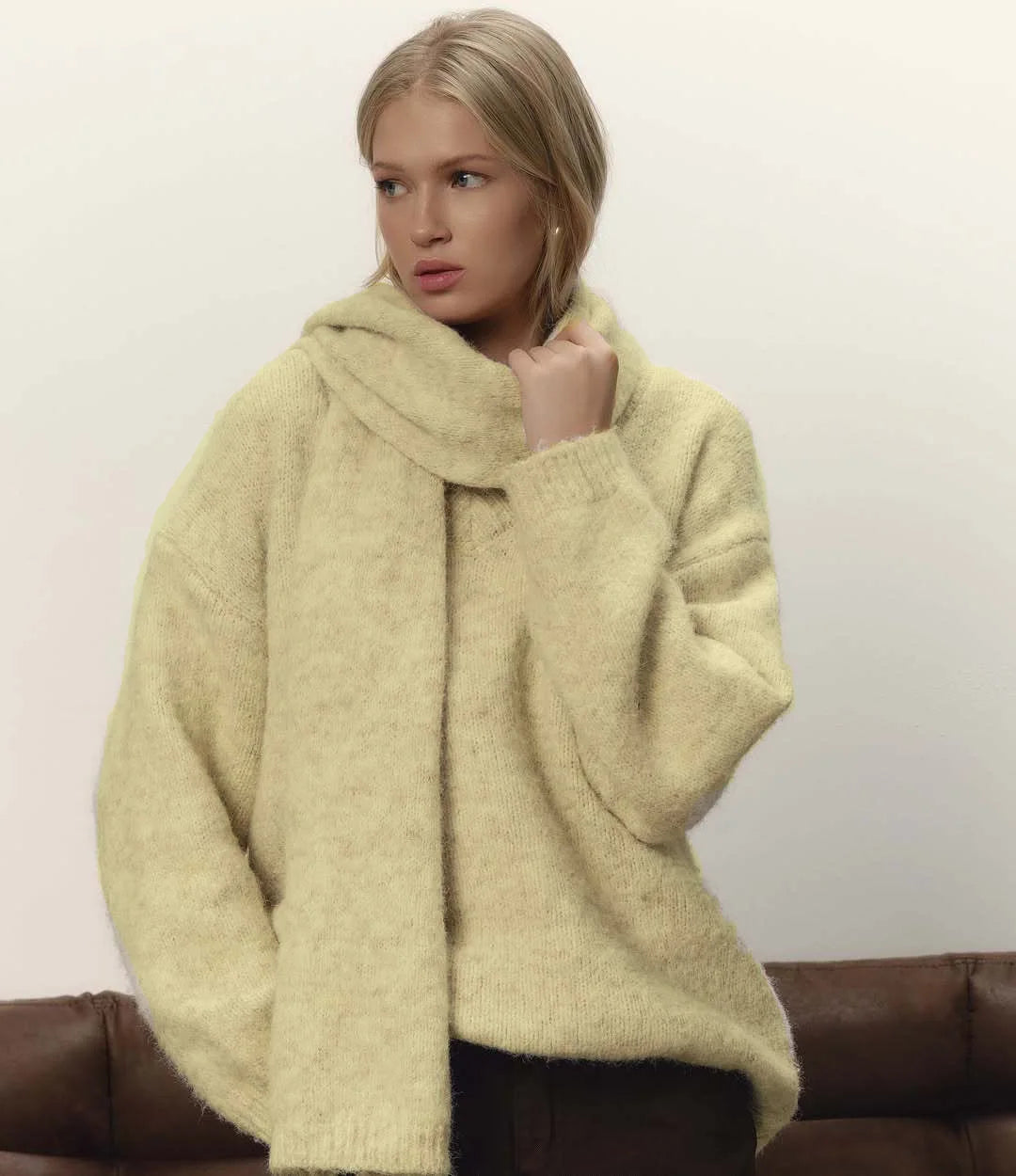 Women's Mixed Collar Long Sleeve Knit Sweater Casual Knit Layer