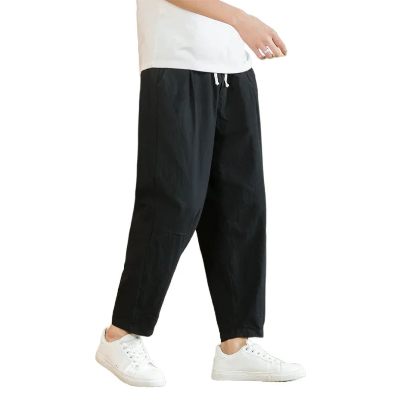 Men's Relaxed Cotton Drawstring Pants with Ankle-Length Harem Silhouette