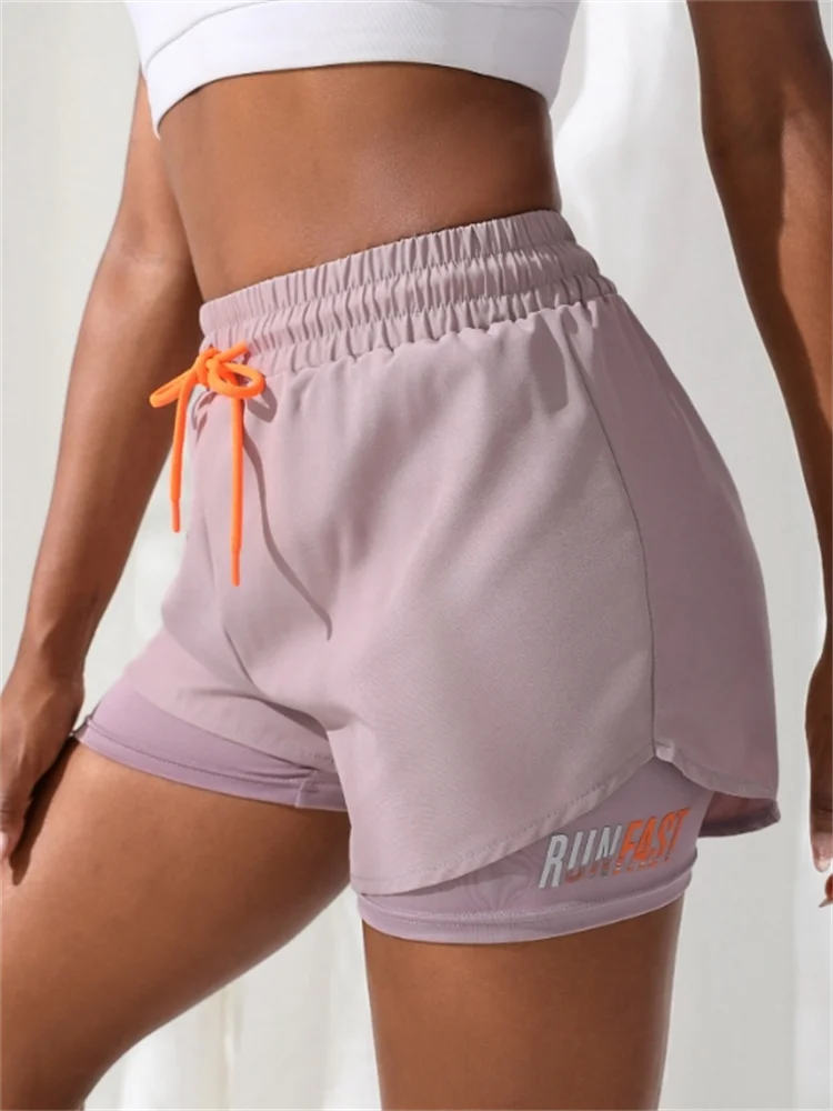 Women's Drawstring Double-Layer Running Shorts