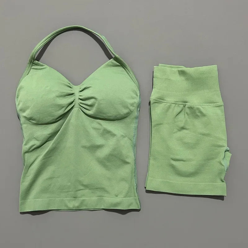 Women's Halter Tank And Shorts Yoga Set For Workout Outfits