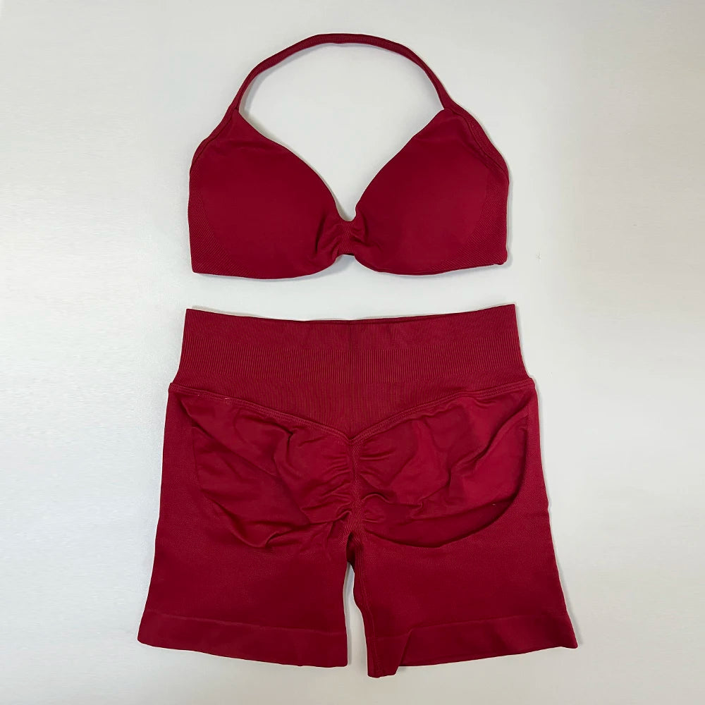Women's Twist Front Bra And Shorts Yoga Set