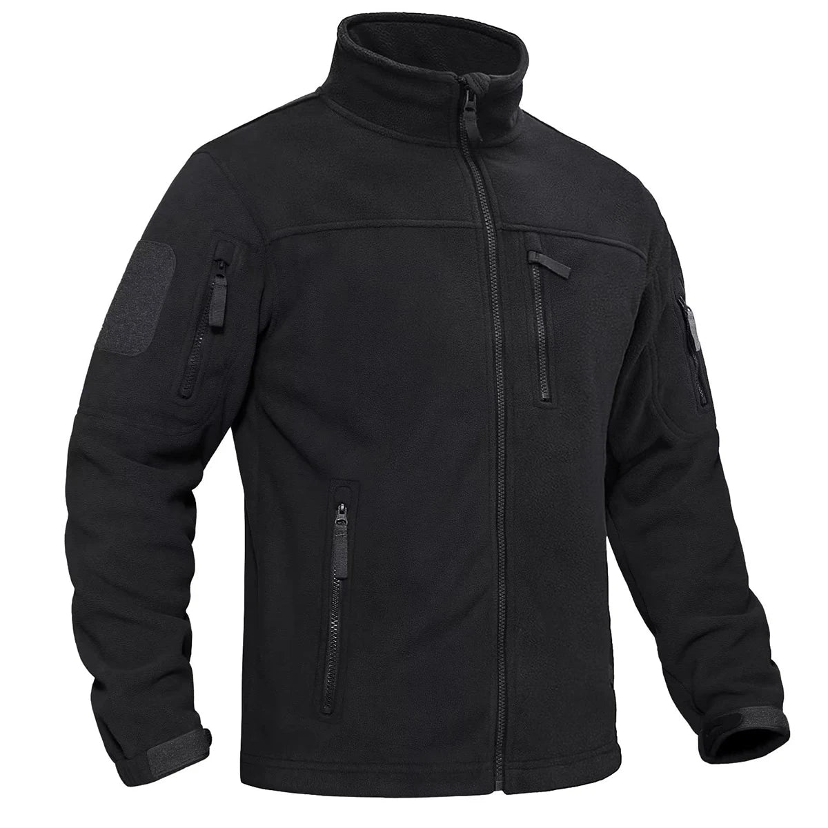Men's Stand Collar Zip Front Multi Pocket Fleece Jacket