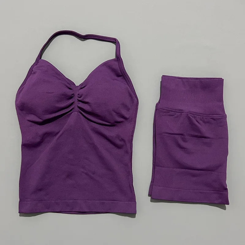 Women's Halter Tank And Shorts Yoga Set For Workout Outfits