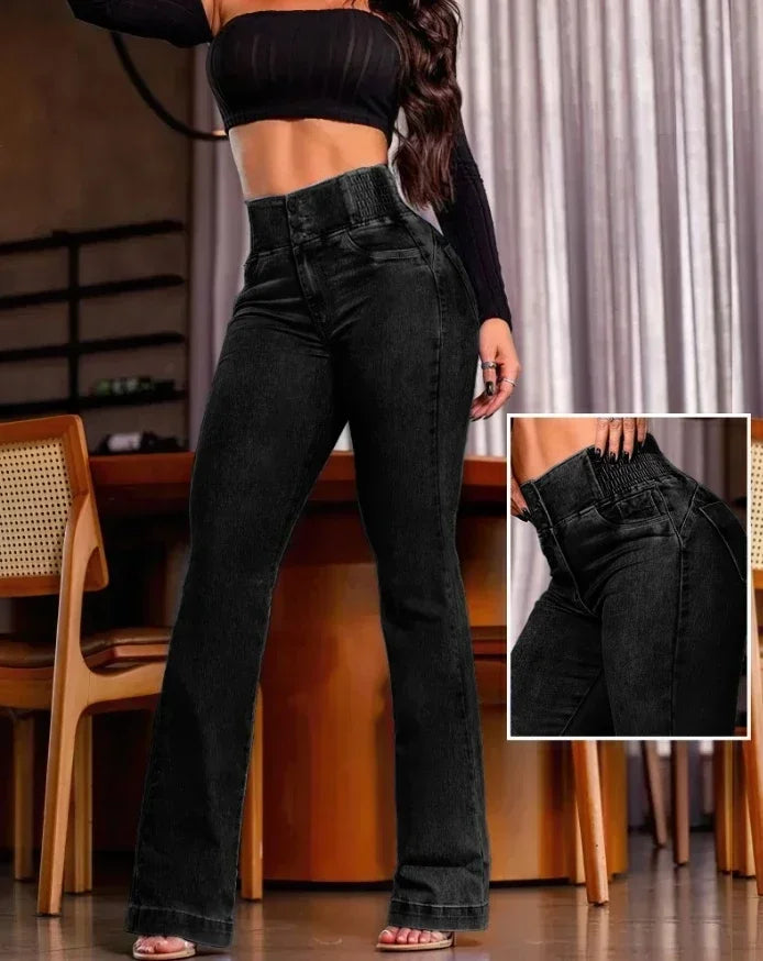 Women's High Waist Multiple Button Skinny Denim Jeans