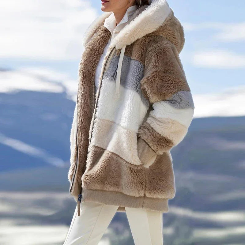 Women’s Hooded Zip-Front Patchwork Jacket