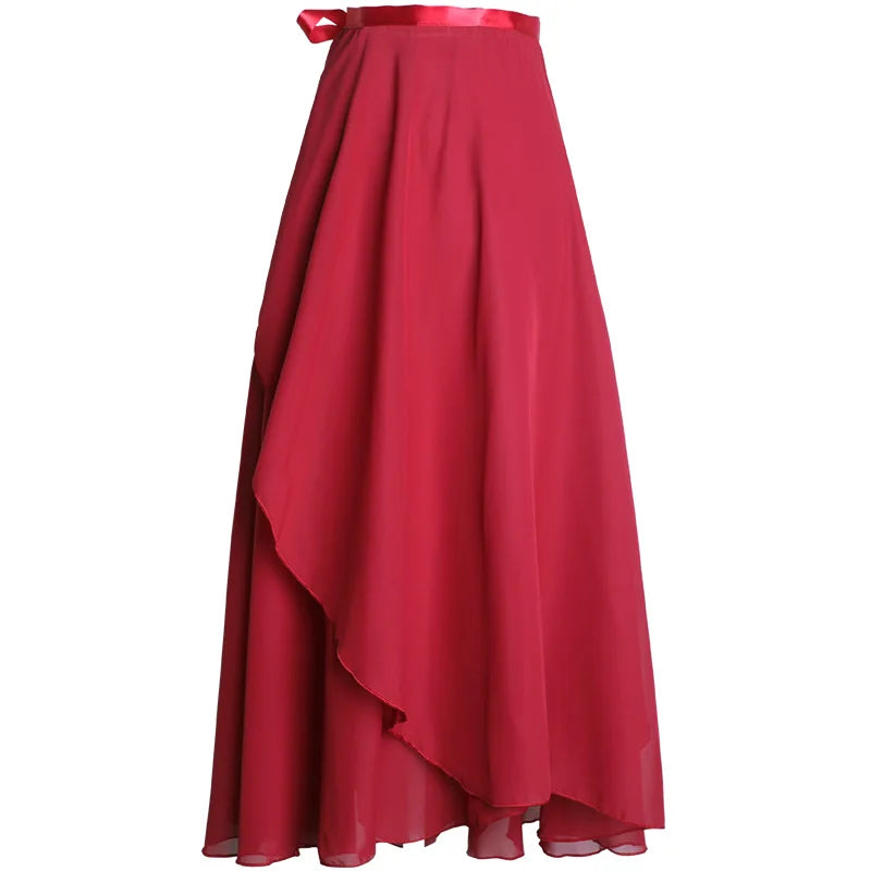 Women's Long Chiffon Ballet Wrap Skirt with Tie Waist Closure