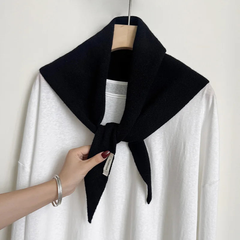 Solid Knitted Triangle Scarf with Tieable Pointed Corners