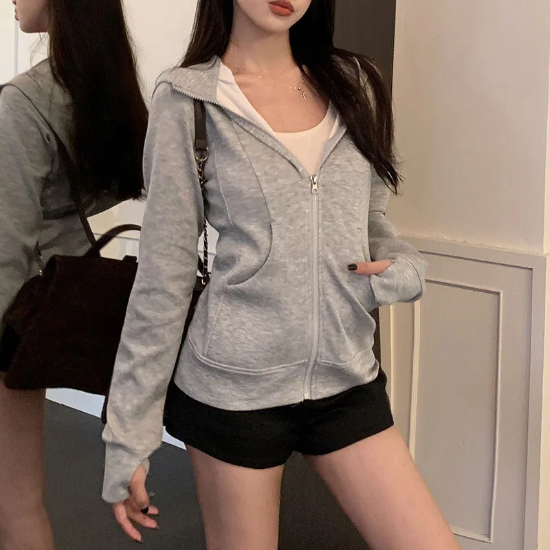 Long Sleeve Full Zip Casual Hooded Sweatshirt for Layering