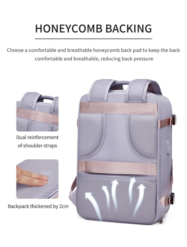 17inch Purple Women Backpack Large Capacity Laptop Business Travel Bag With Shoes Pocket Multifunction Shoulder Daypack