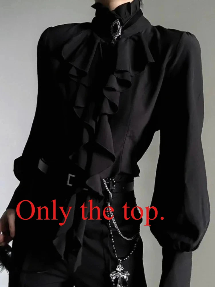 Women's Ruffled Stand Collar Long Sleeve Blouse