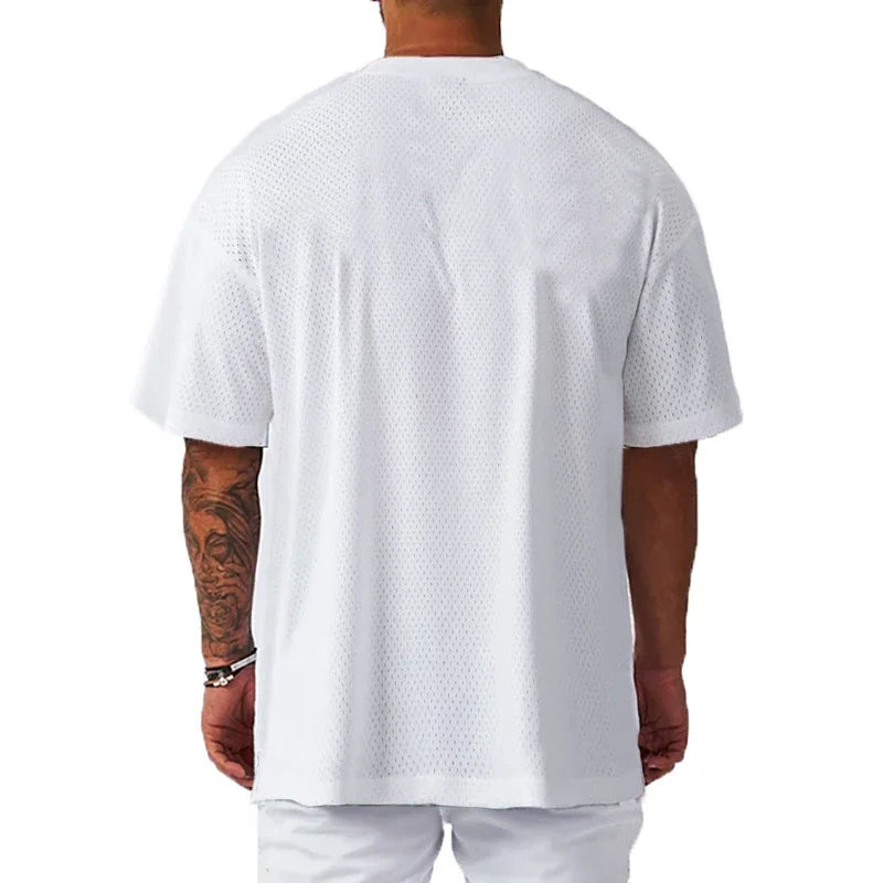 Plain Oversized Mesh Short Sleeve T-shirt For Sports Outfits