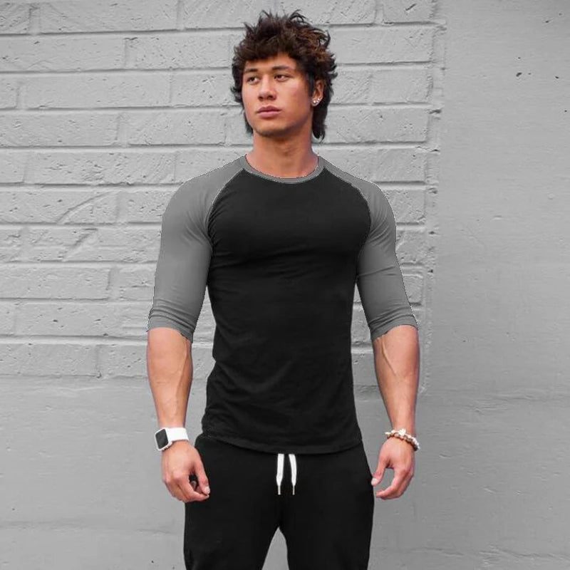 Plain Raglan Three Quarter Sleeve T-shirt For Sports Outfits