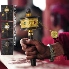 Tibetan Special Crafts Prayer Wheel Alloy Metal Hand Cranking Carving Crystal Decor Prayer Wheel Crafts Exquisite Buddhist Gift