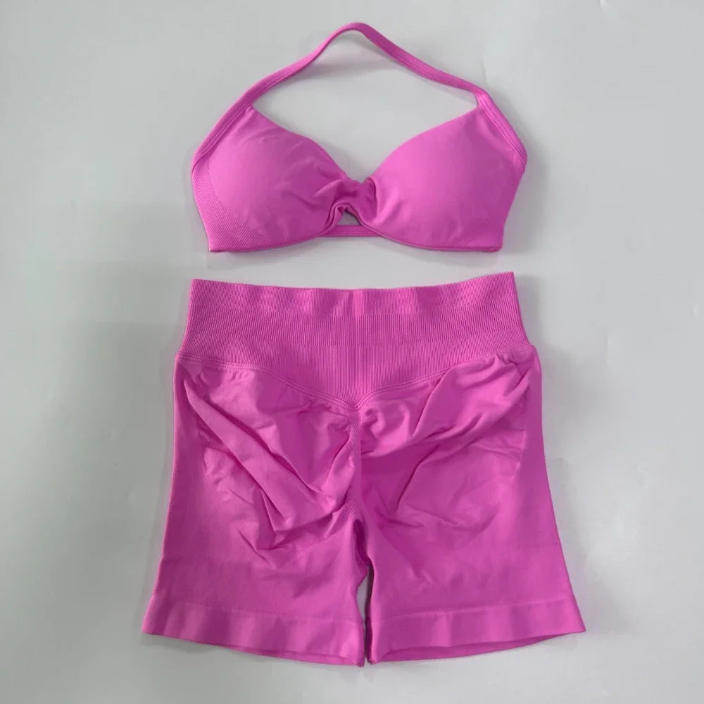Women's Thin Strap Bra And Shorts Yoga Set