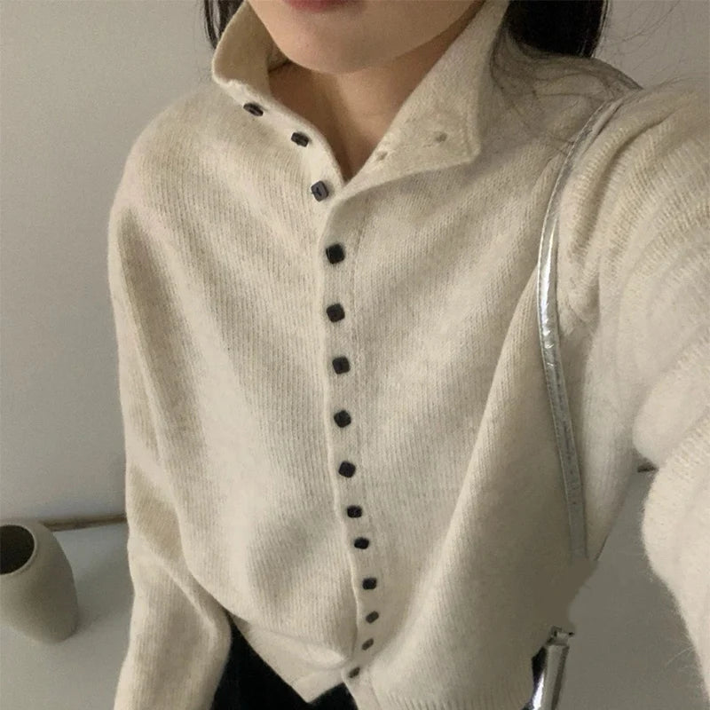 Women's Stand Collar Button Front Cardigan Casual Knit Layer