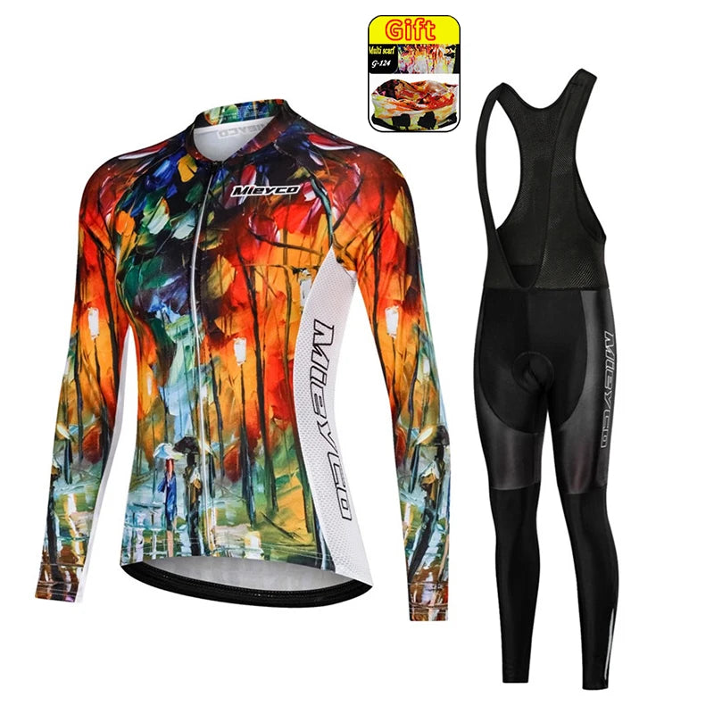 Women Long Sleeve Cycling Jersey Set MTB Bike Quick Dry Breathable Cycling Suit