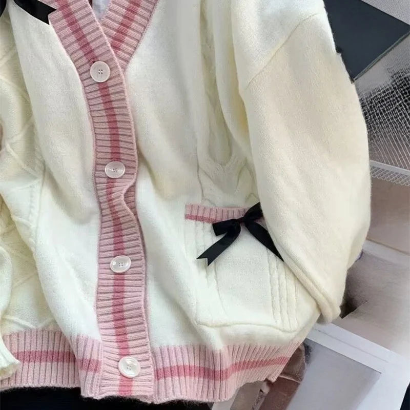 Women's Bow-Detail V-Neck Button-Front Cardigan