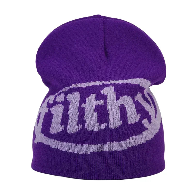 Graphic Knit Beanie with Letter and Pattern Style Options