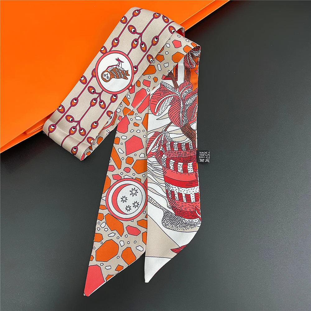 Horse Motif Skinny Scarf with Decorative Printed Patterns