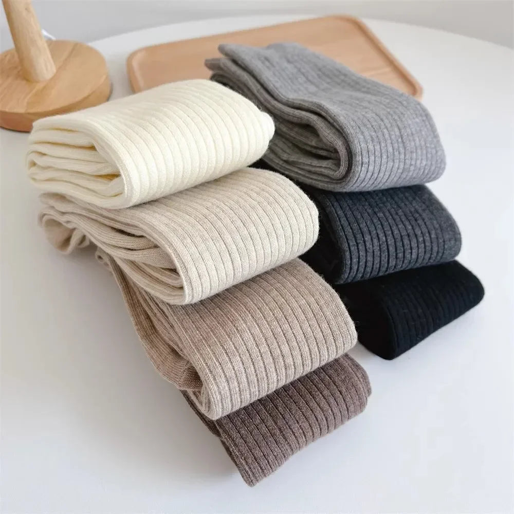 Solid Ribbed Thigh High Socks with Long Footed Shape