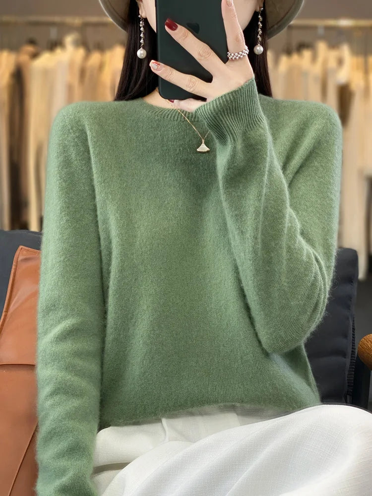 Women's Fluffy Round Neck Long Sleeve Sweater Casual Knit Layer