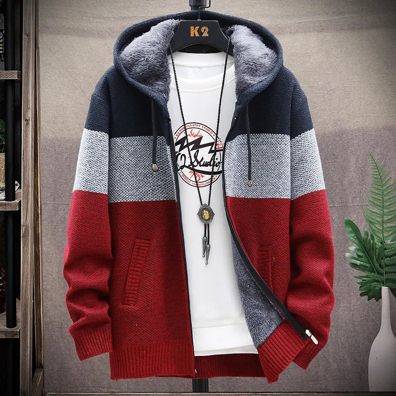 Men's Colour Block Zip Front Knit Cardigan
