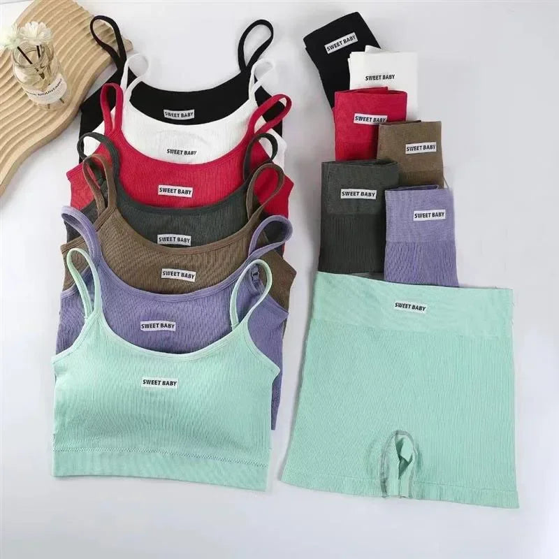 Women's Thin Strap Tank And Shorts Yoga Set