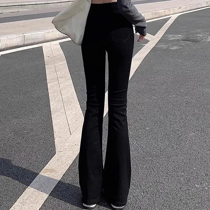Women's Black High Waist Flared Leg Denim Jeans