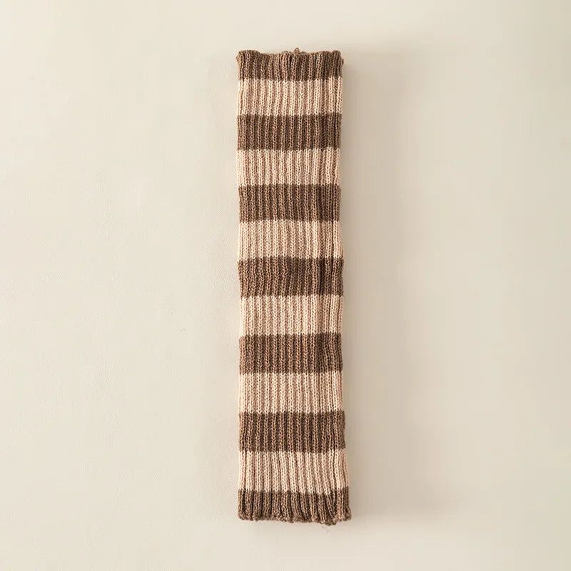 Striped Knit Calf Leg Warmers with Slouchy Shape