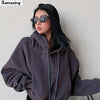 Winter Women Solid Fleece Hoodies Clothing Long Sleeve Tops Loose Pocket Sweatshirt Female Casual Pullover