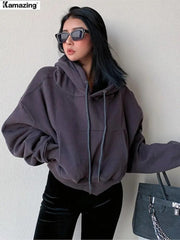 Winter Women Solid Fleece Hoodies Clothing Long Sleeve Tops Loose Pocket Sweatshirt Female Casual Pullover