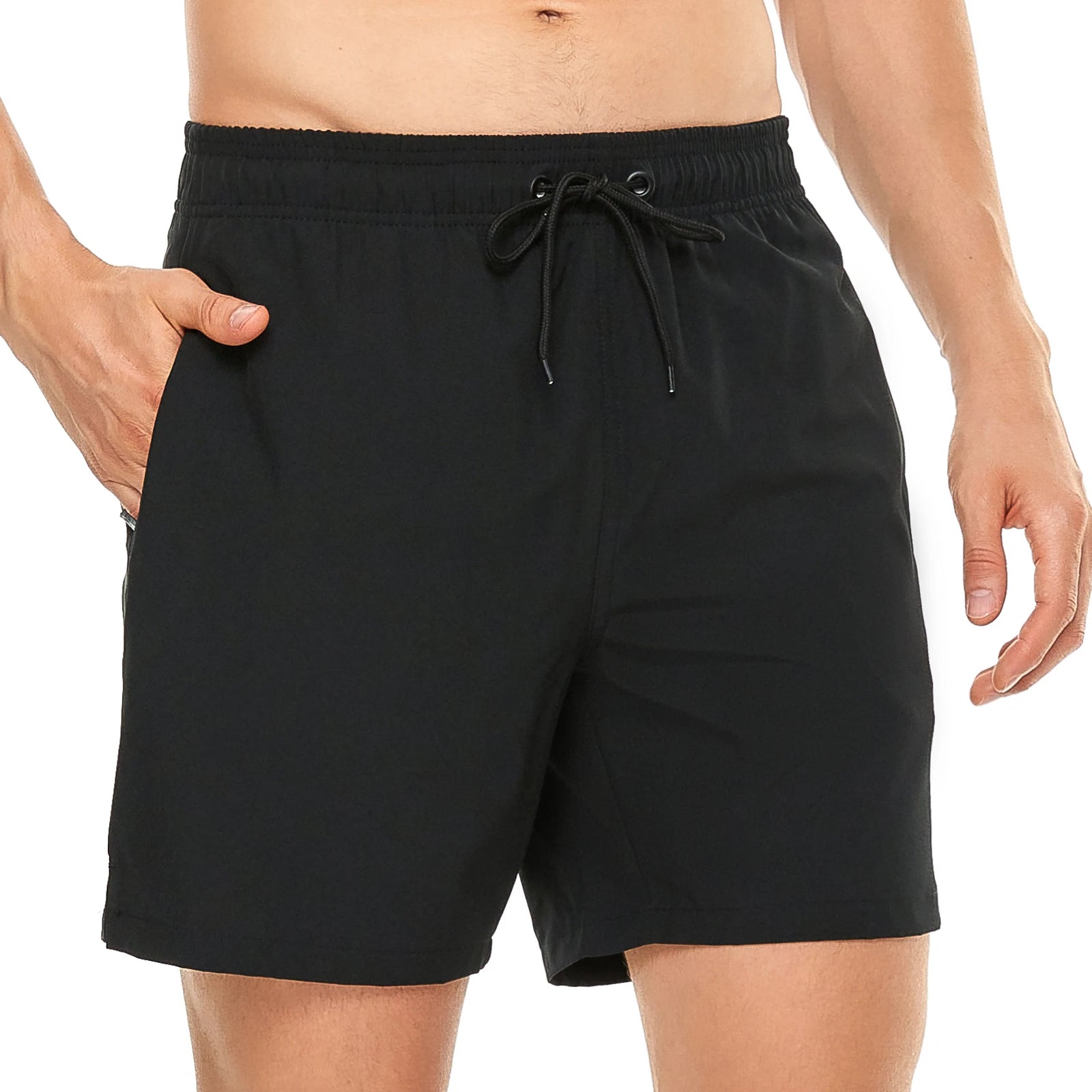 Men's Swim Shorts with Elastic Waist and Zipper Pockets for Beach and Pool Wear