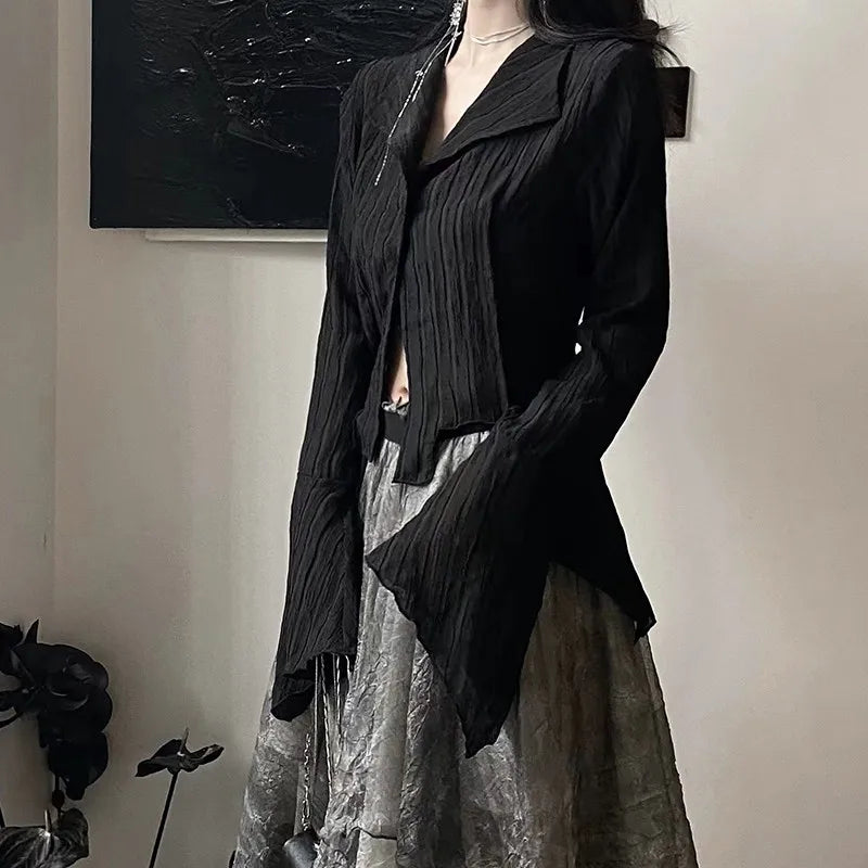 Women's Asymmetric Ruffled Long Sleeve Blouse