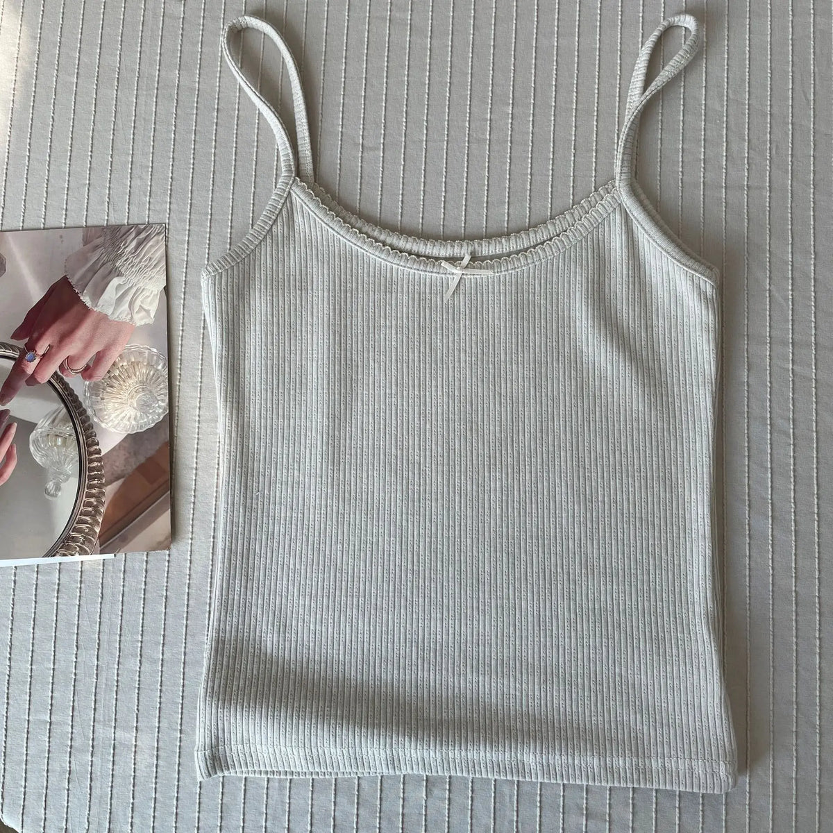 Women's Lace Trim Cotton Camisole with Bow Detail and Multiple Pattern Options