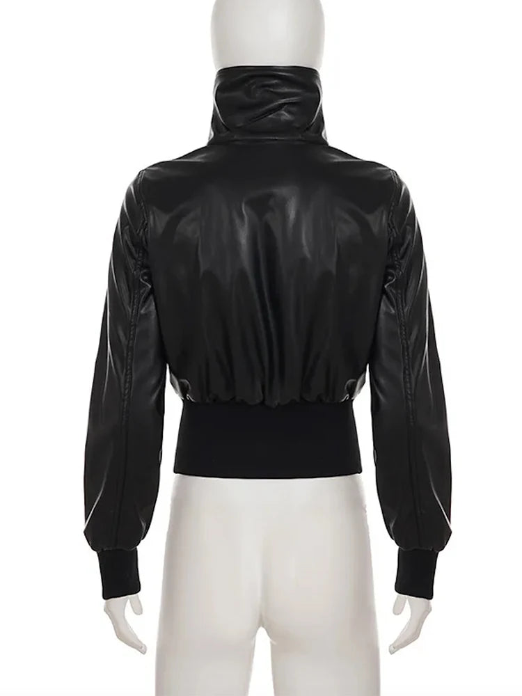 Women's Cropped Zip Front Biker Jacket for Layered Outfits