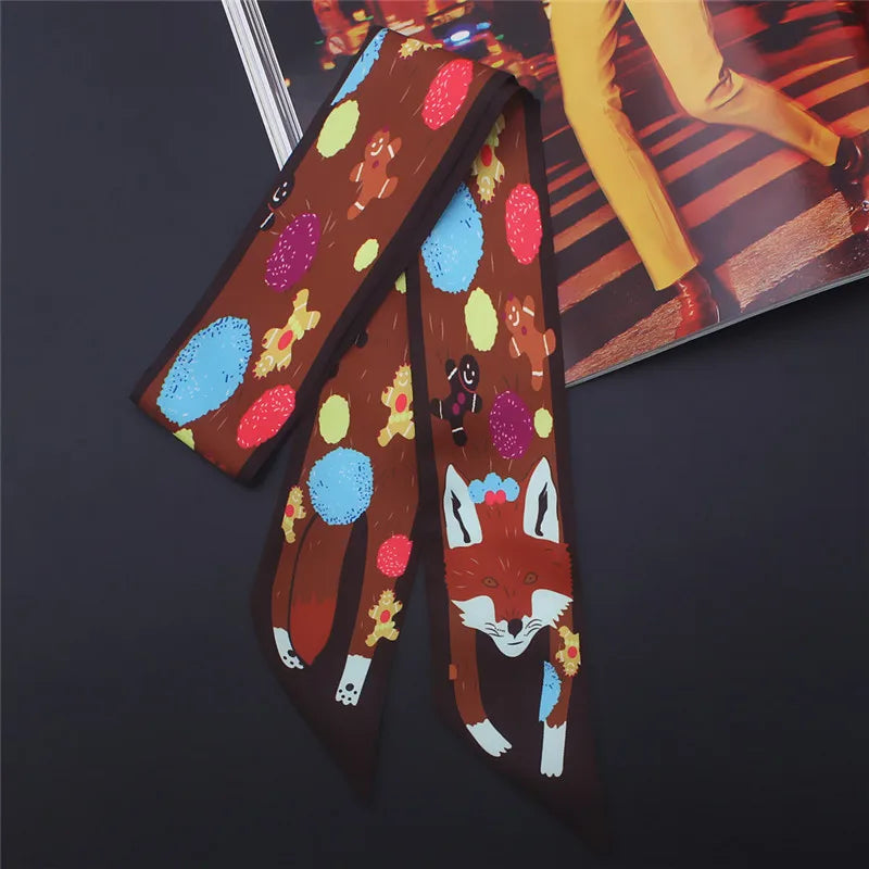 Animal Print Narrow Scarf with Pointed Tie Ends