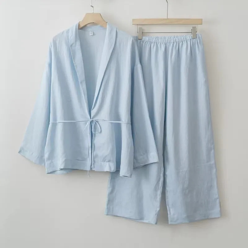 Women's Wrap Top and Wide Leg Pants Clothing Set