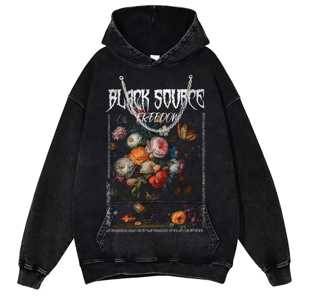 Gothic Rose Letter Print Vintage Washed Oversized T-Shirt