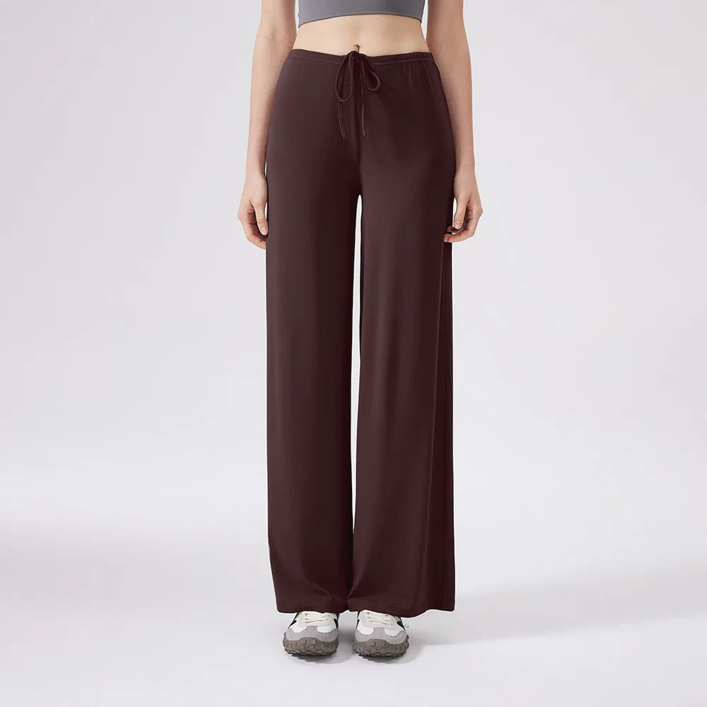 Women's Drawstring Waist Nylon Blend Wide Leg Pants for Casual Activewear