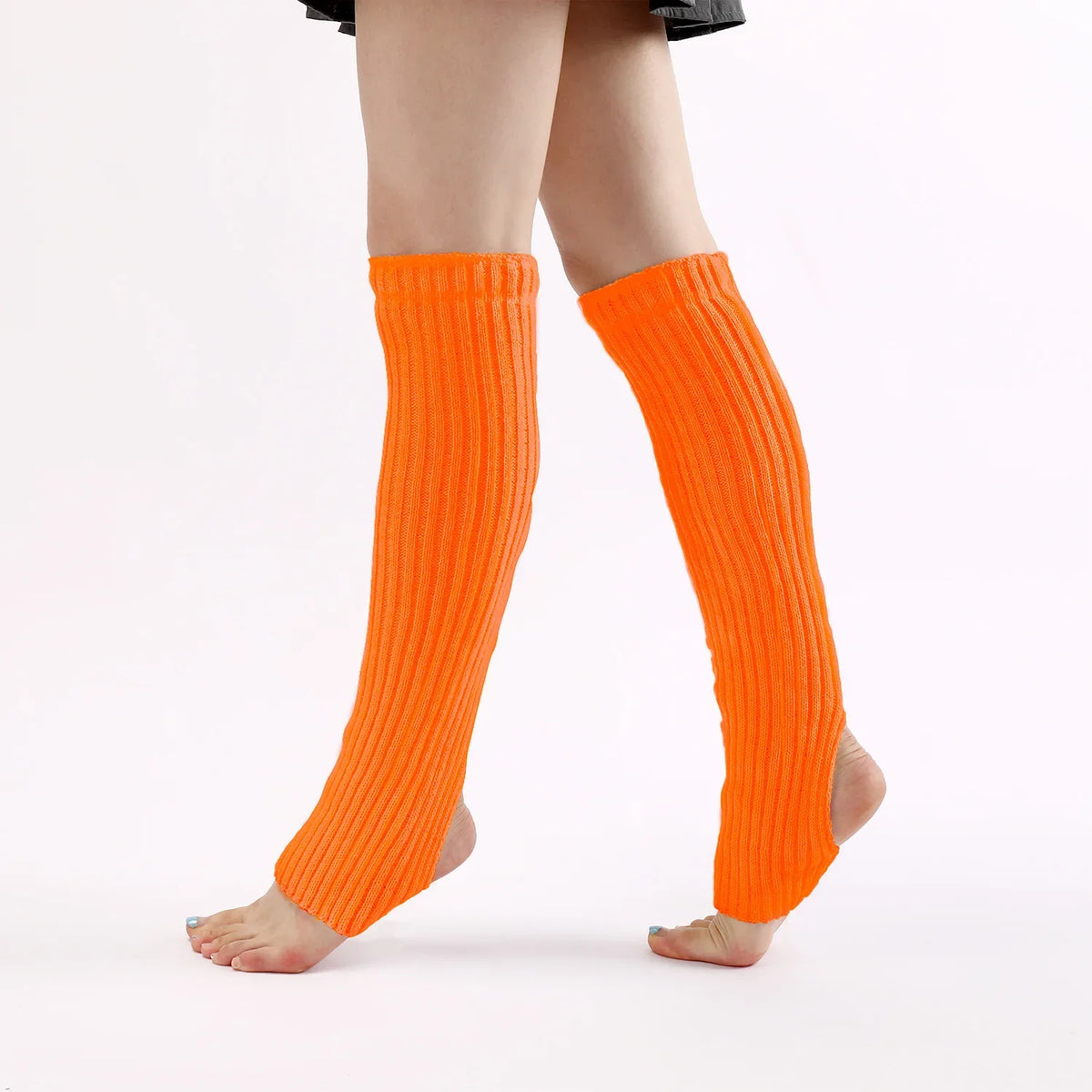 Solid Ribbed Leg Warmers with Slouchy Stirrup Shape