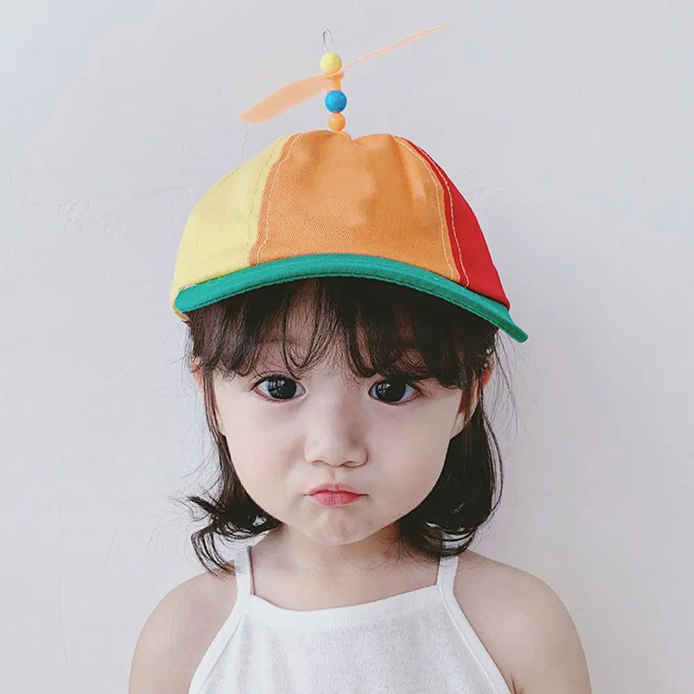 Color Block Baseball Cap with Decorative Top Propeller
