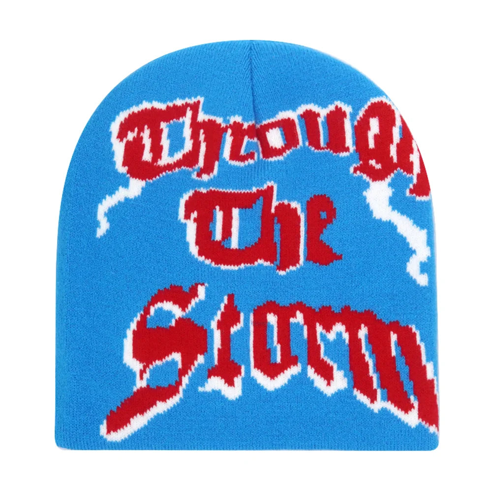 Graphic Knit Beanie with Letter and Pattern Style Options