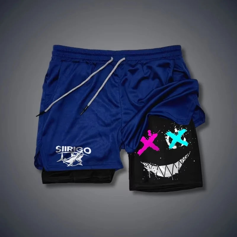 Men's Smiley Graphic Double Layer Shorts
