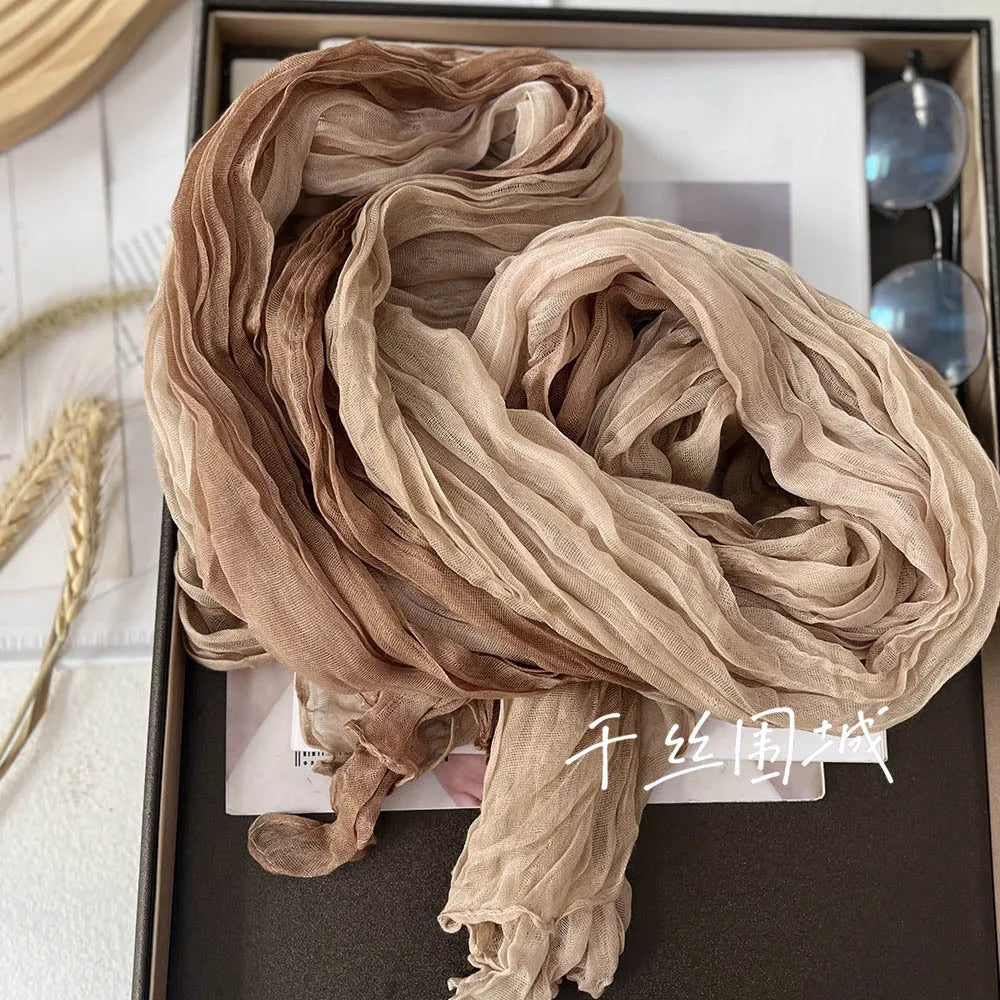Gradient Crinkled Long Scarf with Rectangular Wrap Shape
