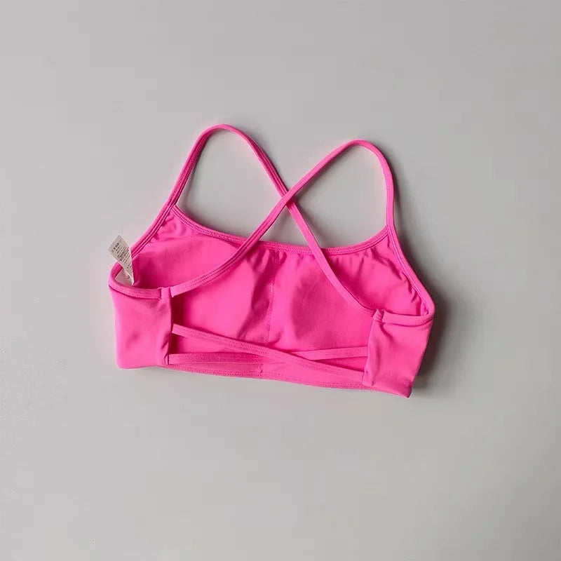 Women's Straight Neck Thin Cross Strap Sports Bra
